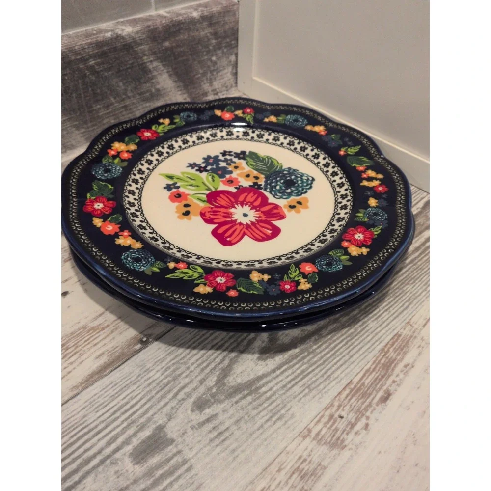 Pioneer Woman Dazzling Dahlias Dinner Plates Cobalt